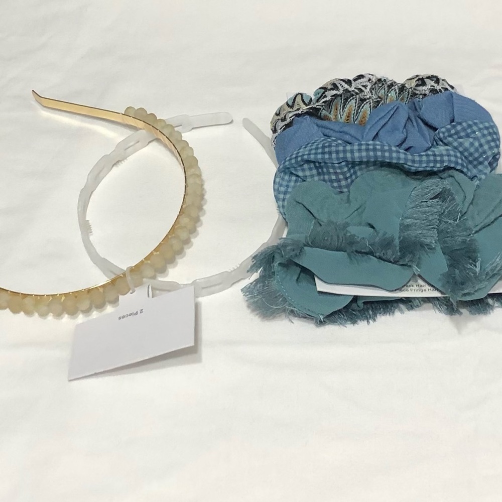 5PK  Hair Ties/2PK Headbands Blue.One size